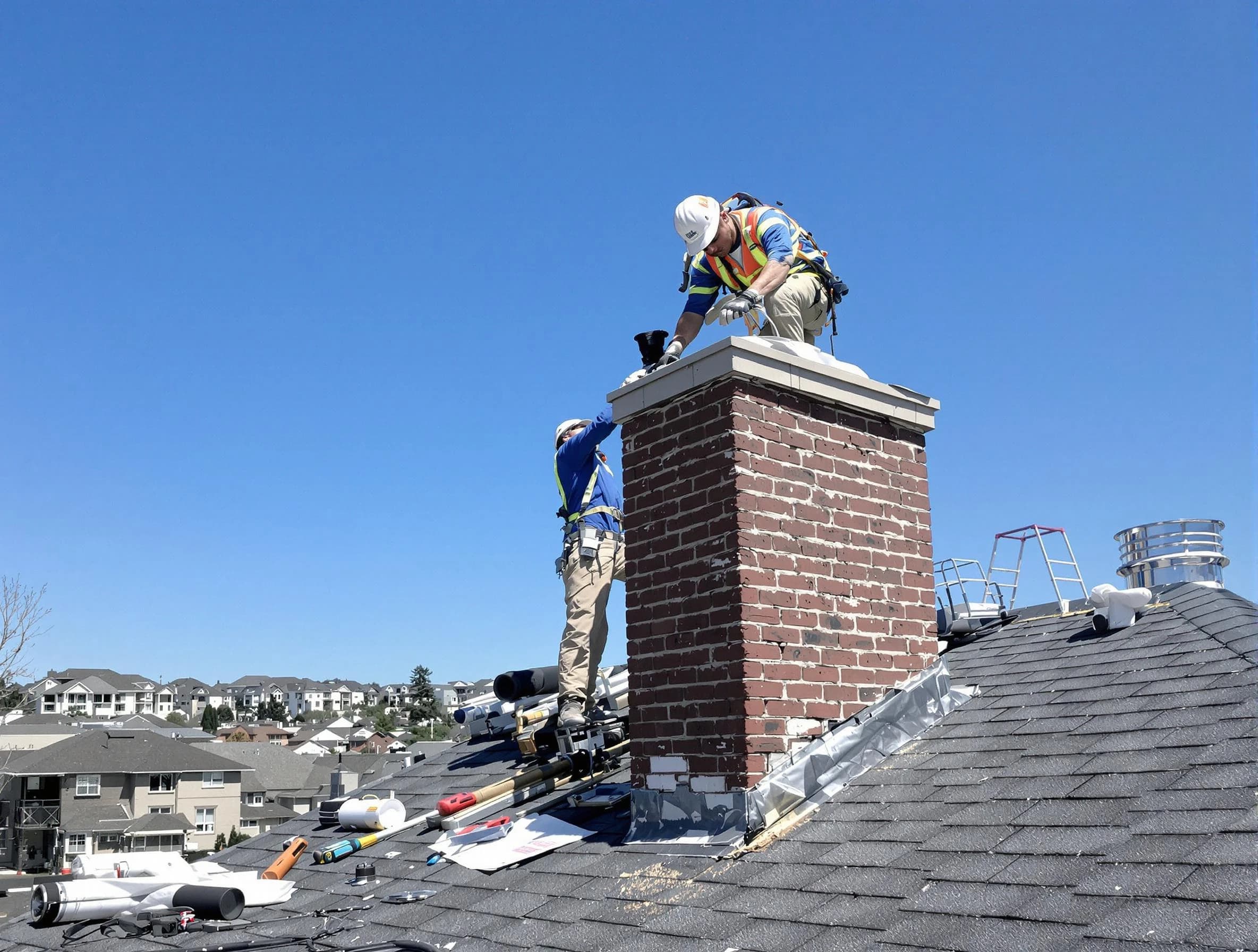 Brockton Chimney Sweep repairing a chimney crown in Brockton, MA