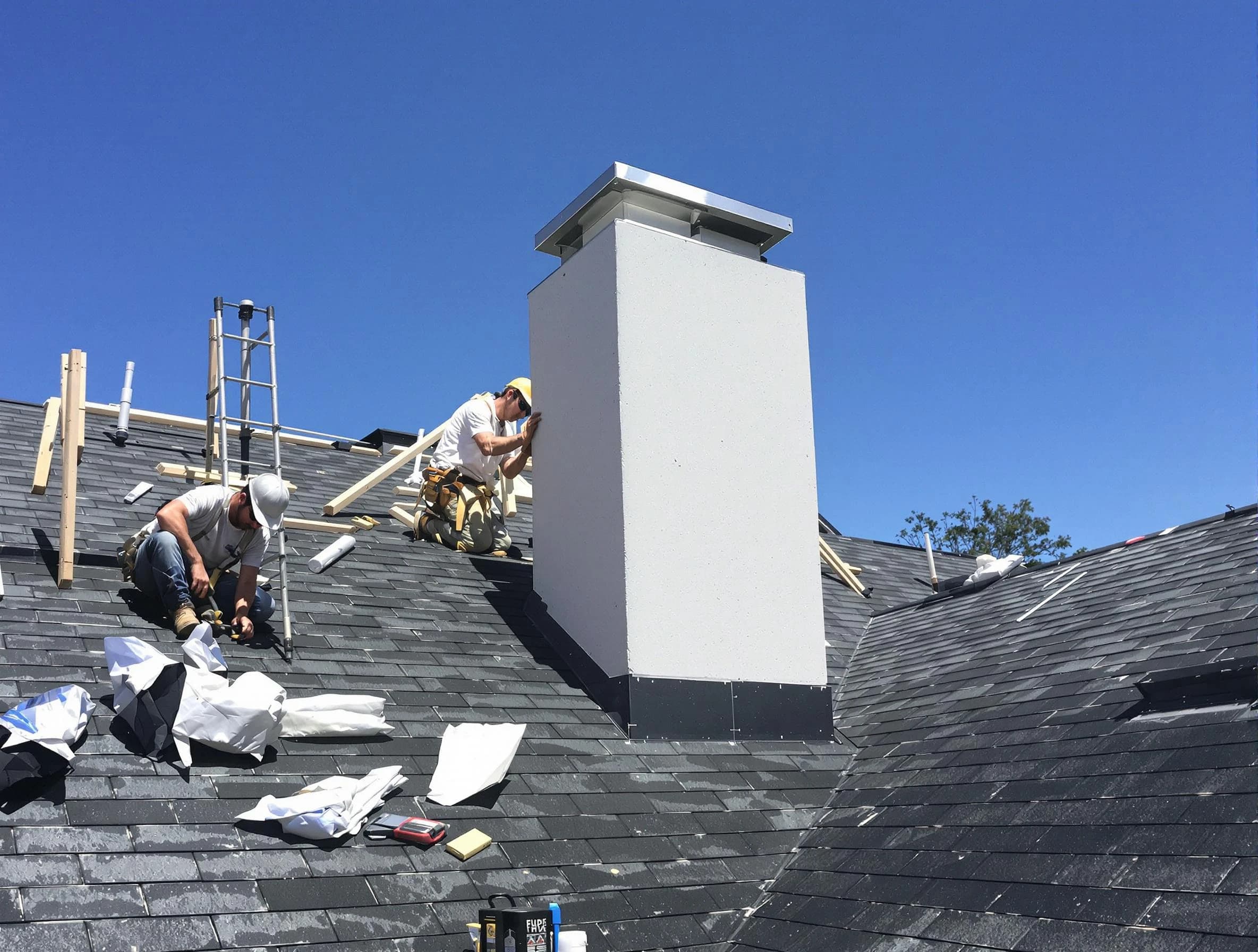 Brockton Chimney Sweep crew installing a new chimney in Brockton, MA
