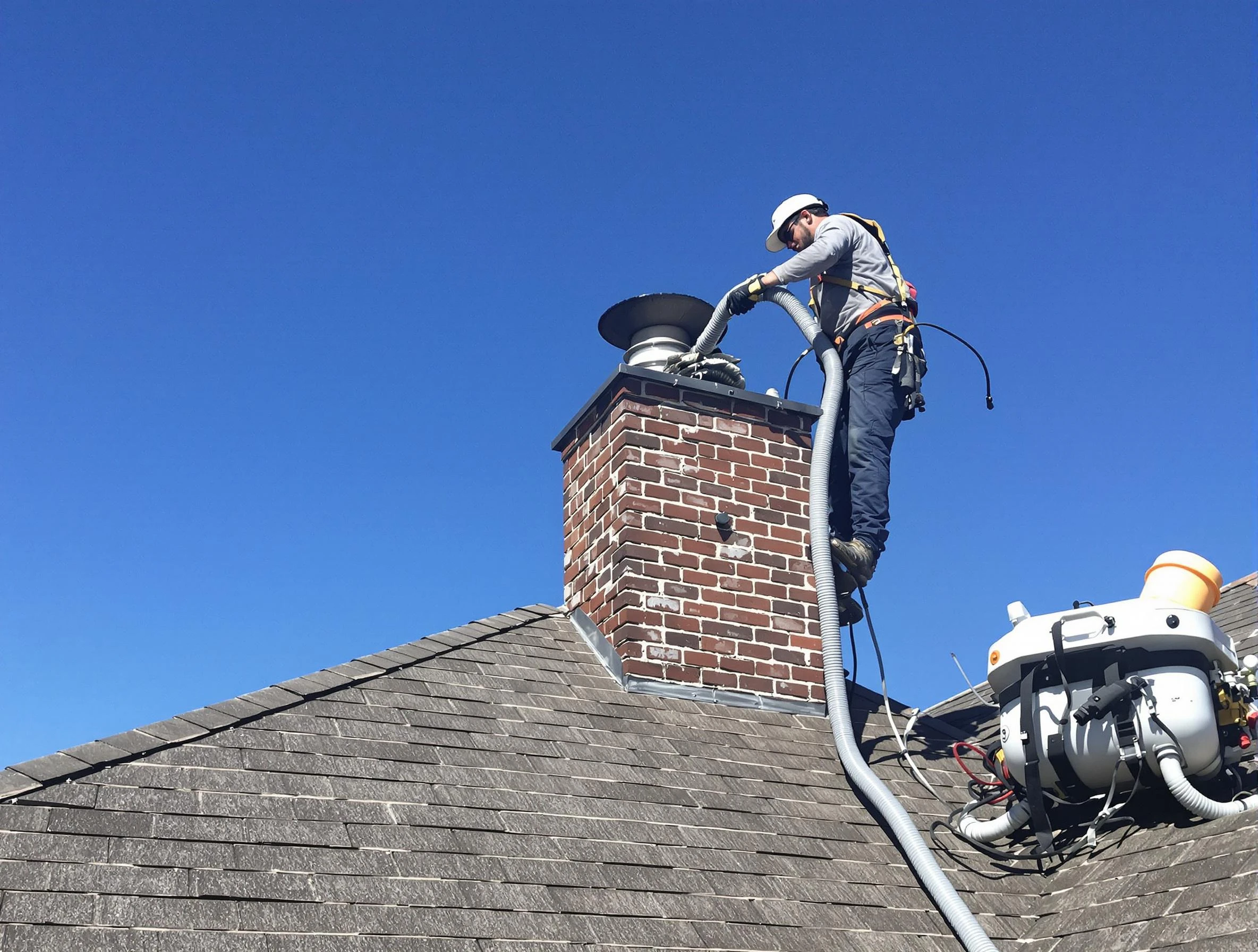 Dedicated Brockton Chimney Sweep team member cleaning a chimney in Brockton, MA