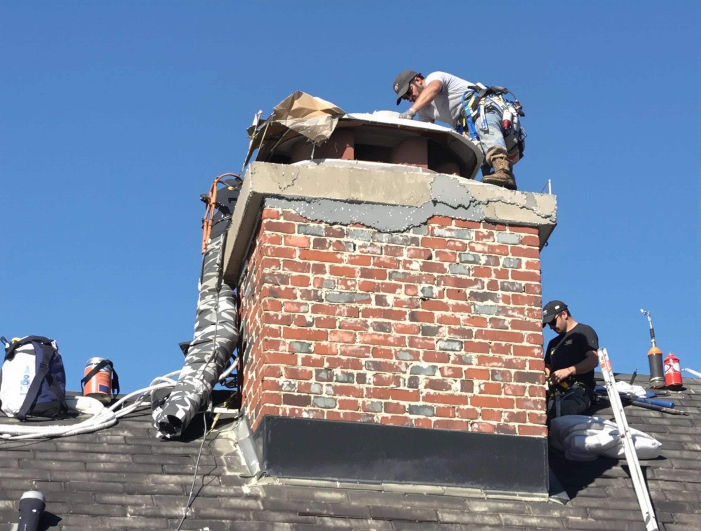Brockton Chimney Sweep installing a custom chimney crown in Brockton, MA