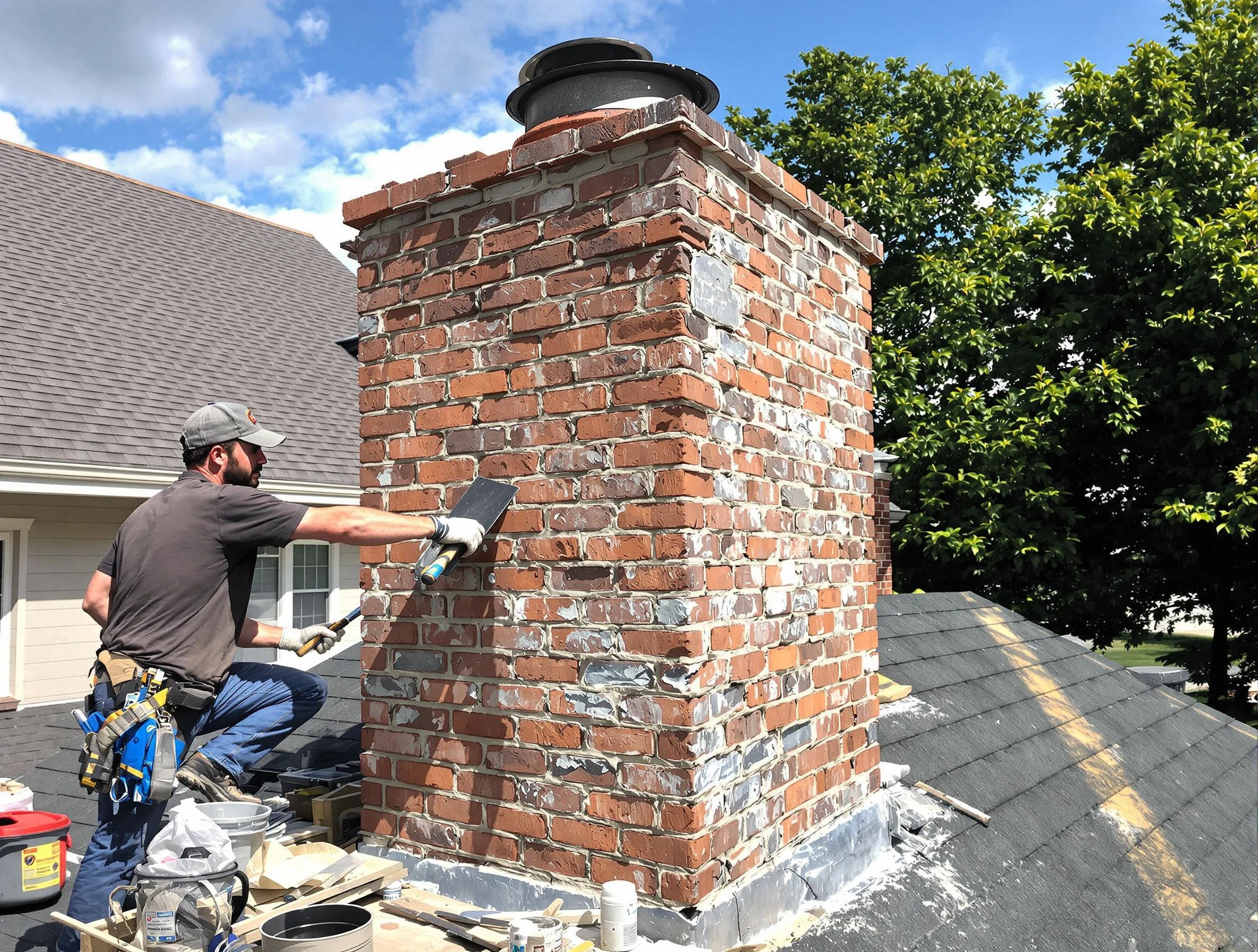 Completed chimney rebuild by Brockton Chimney Sweep in Brockton, MA