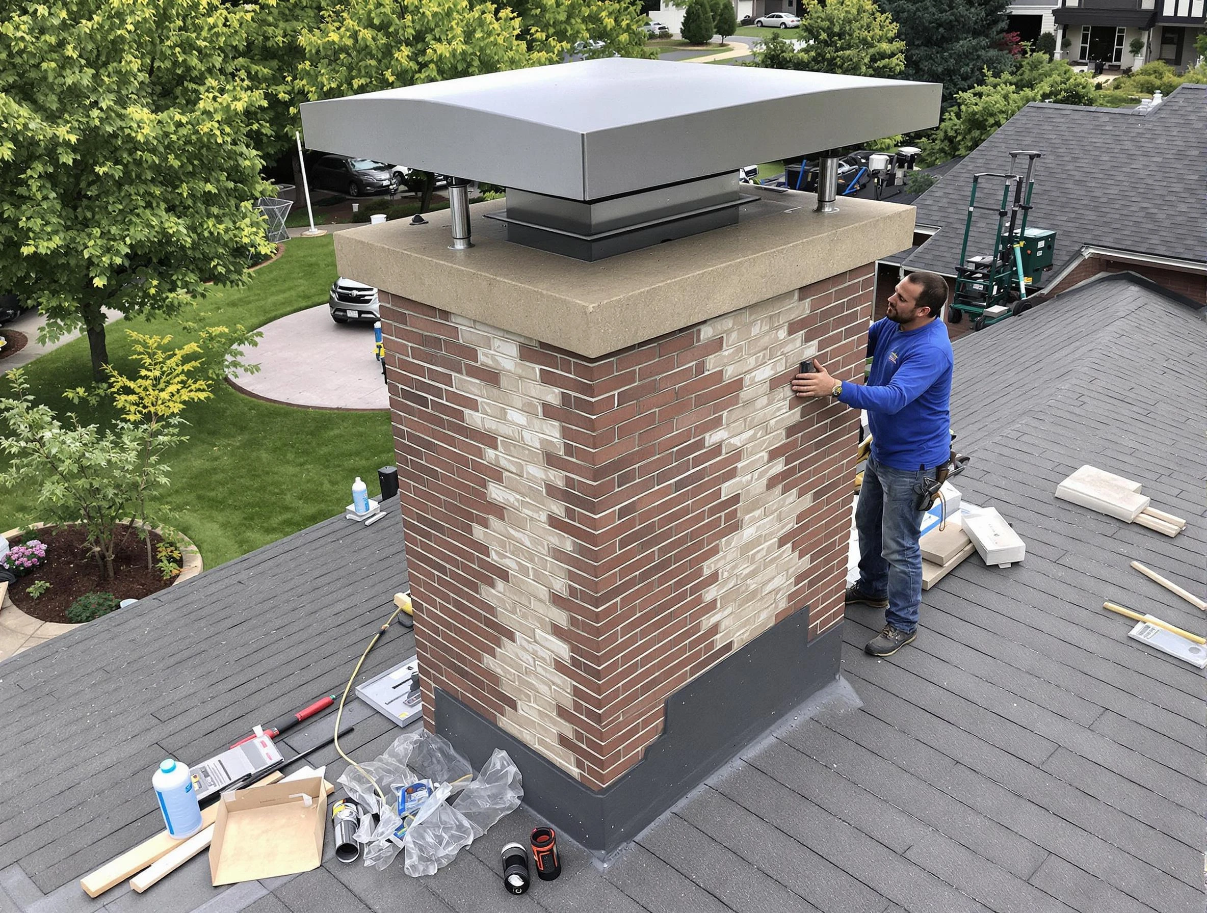 Brockton Chimney Sweep team working on a custom chimney remodel in Brockton, MA